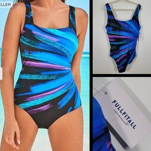 FullFitAll Blue Starburst Xtra Life Shock Square Neck One Piece Swimsuit Sz 24